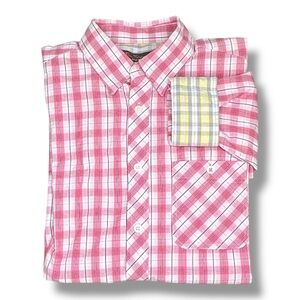 Men’s Ben Sherman L/S Button Down Shirt Pink Plaid Contrasting Cuffs sz S
